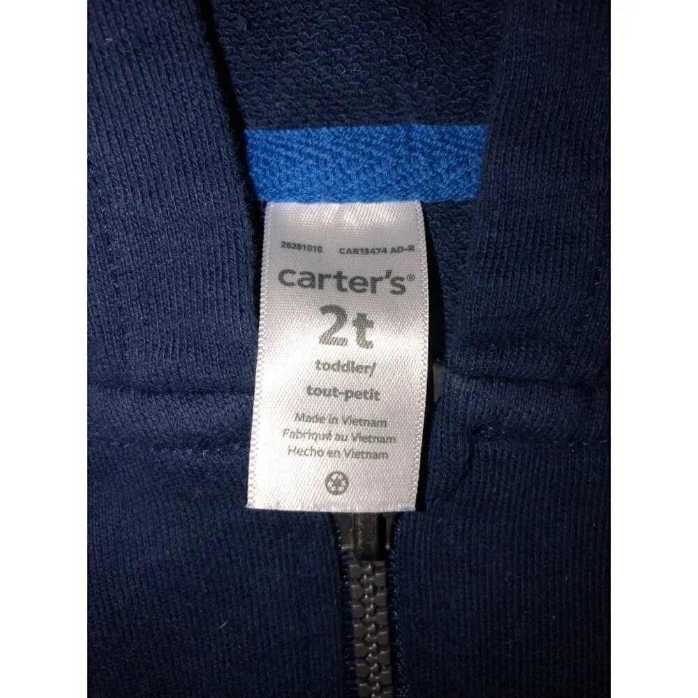 Carters Jacket Size 2T Shark Blue Hoodie Long Sleeve Sweatshirt Boys Girls Zip